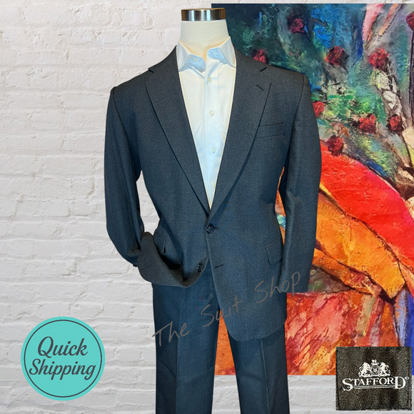 Stafford Other - Stafford 46R 33x28.5 Solid Charcoal Gray Suit Nailhead